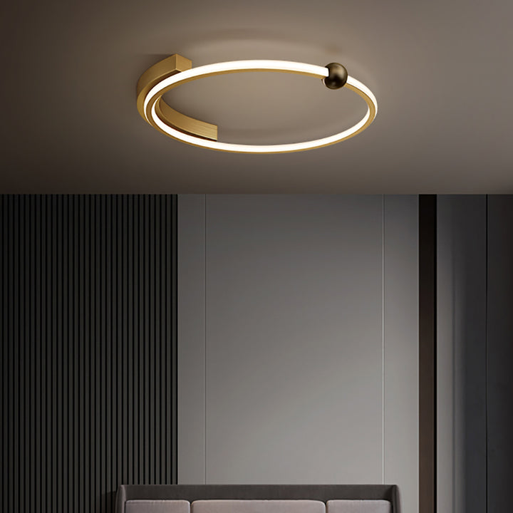 Luz de techo LED de montaje semi-empotrado con pantalla redonda de línea curva de cobre completo minimalista moderno para sala de estar 