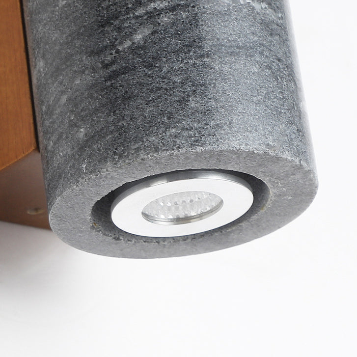 Modern Minimalist Round Stone Wood Cylinder Square 1-Light Wall Sconce Lamp For Bedroom