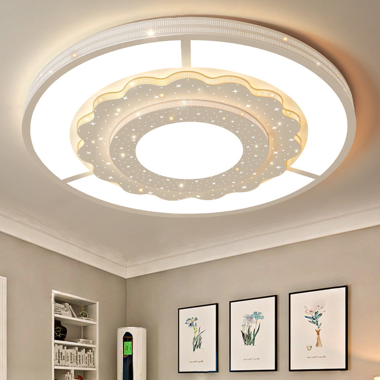Zeitgenössische Einfachheit Sternenhimmel Dekor Blume Rand Acryl Runde Schatten LED Unterputz Deckenleuchte Für Wohnzimmer 