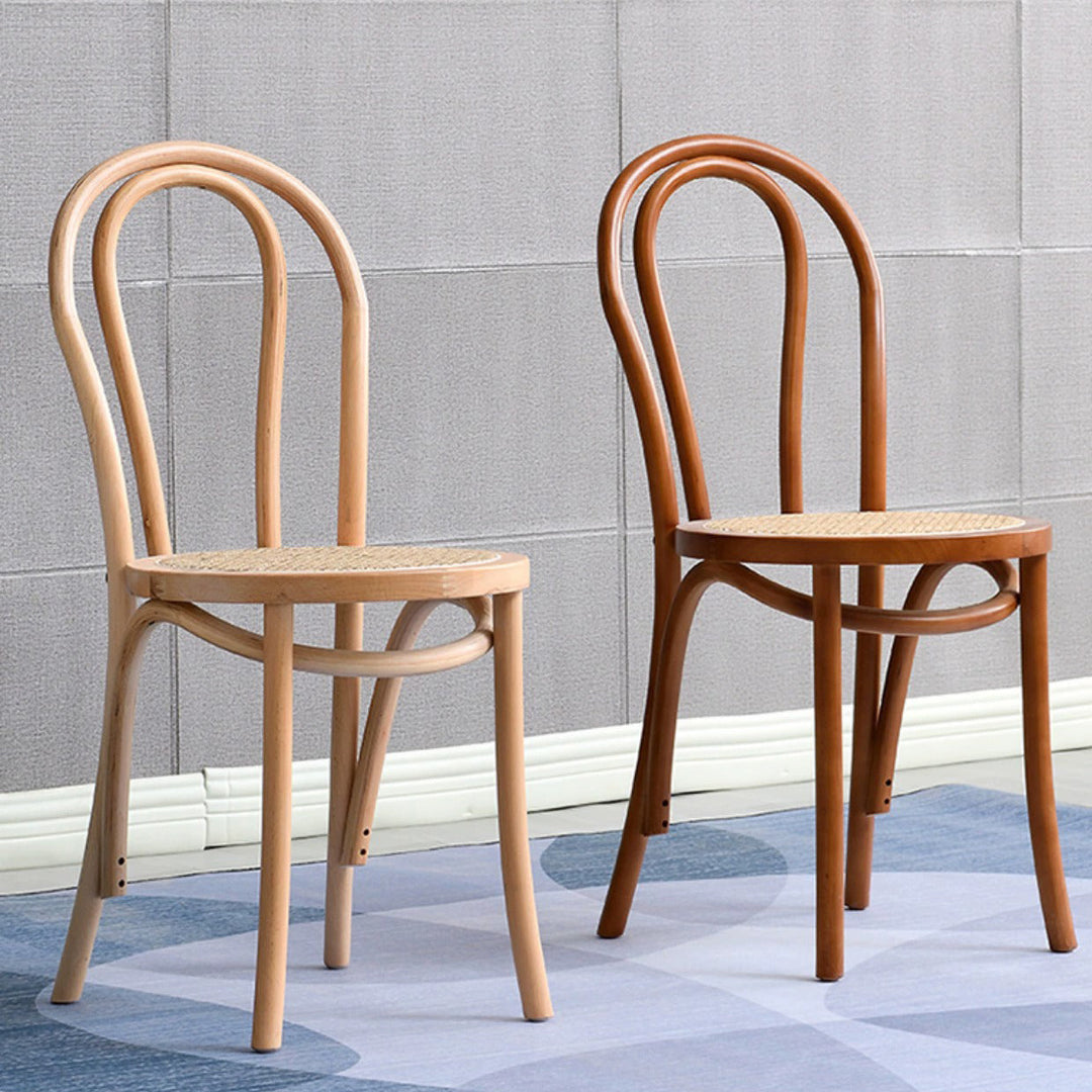 Contemporary Retro Faux Rattan Rubberwood Round Arched Dining Chair Backrest For Dining Room