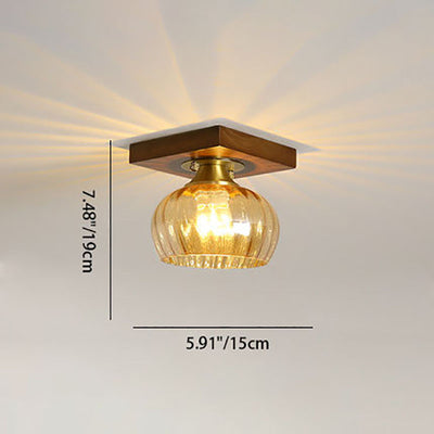 Modern Transitional Glass Cup Shape Solid Wood 1-Light Semi-Flush Mount Ceiling Light For Living Room