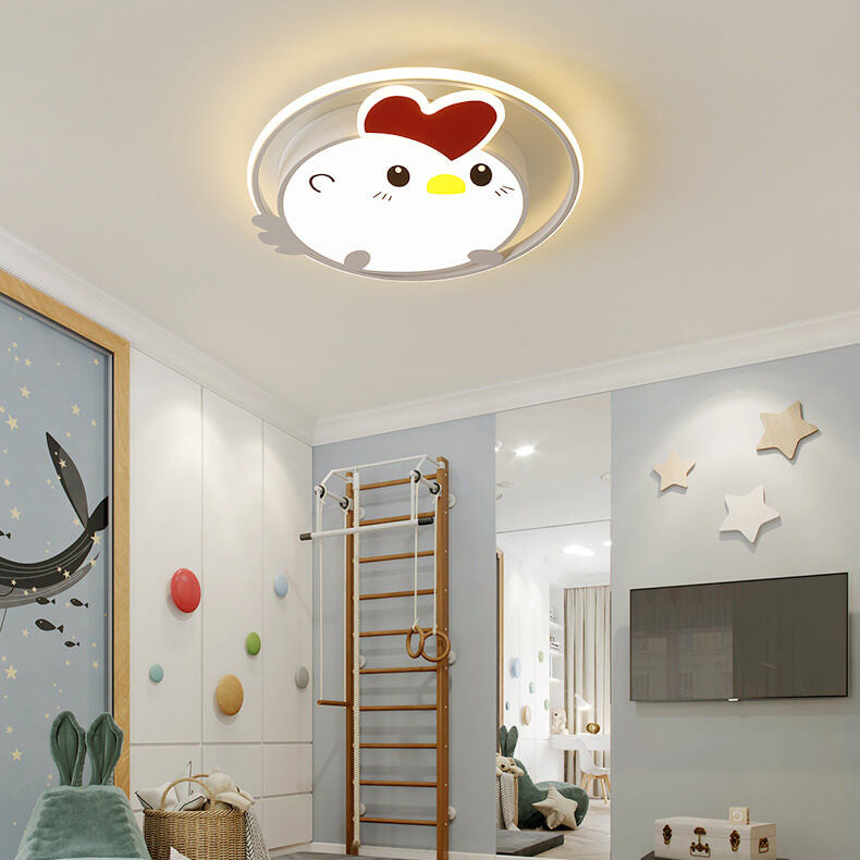 Childlike Cartoon Chick Acrylic Round LED Kids Flush Mount Ceiling Light