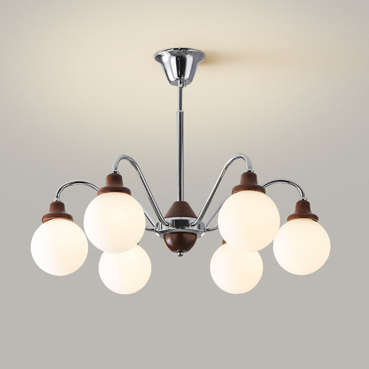 Lustre traditionnel vintage en forme de haricot magique rond en bois de caoutchouc, verre, fer avec 4/6/8 lumières pour chambre à coucher 