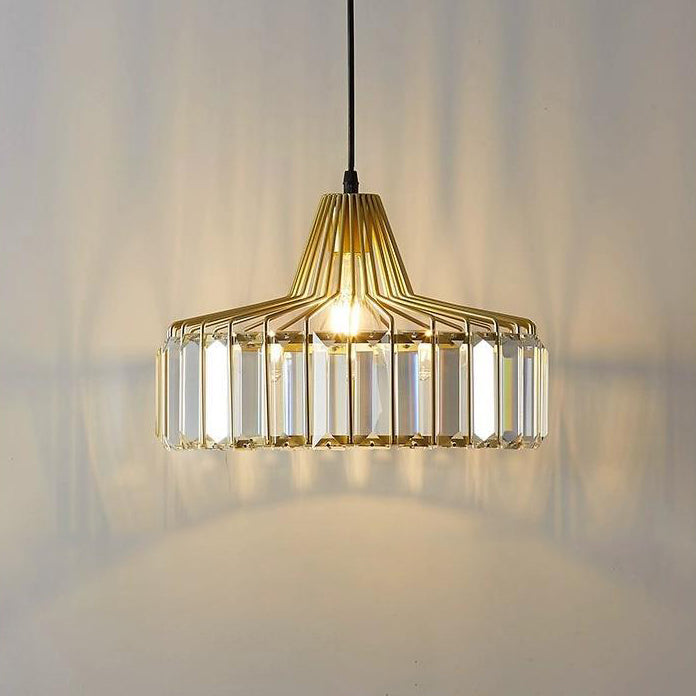 Zeitgenössische Luxus Eisen Zylinder Rahmen Kristall Schatten 1-Licht Pendelleuchte für Wohnzimmer 
