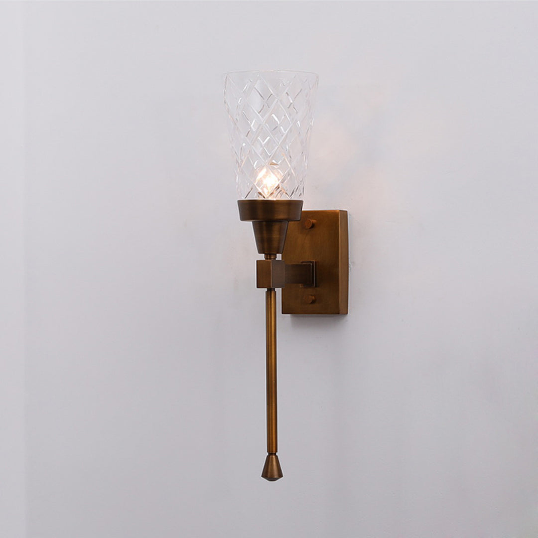 Lampe murale à un feu en verre de cuivre sculpté en cylindre traditionnel français pour salon 