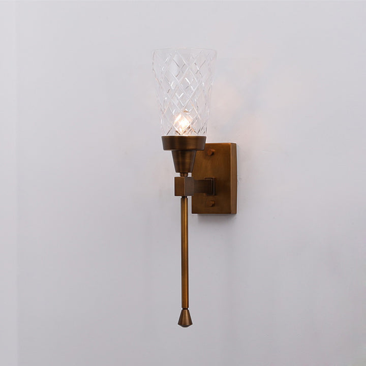 Lampe murale à un feu en verre de cuivre sculpté en cylindre traditionnel français pour salon 