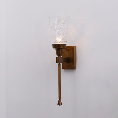 Lampe murale à un feu en verre de cuivre sculpté en cylindre traditionnel français pour salon 