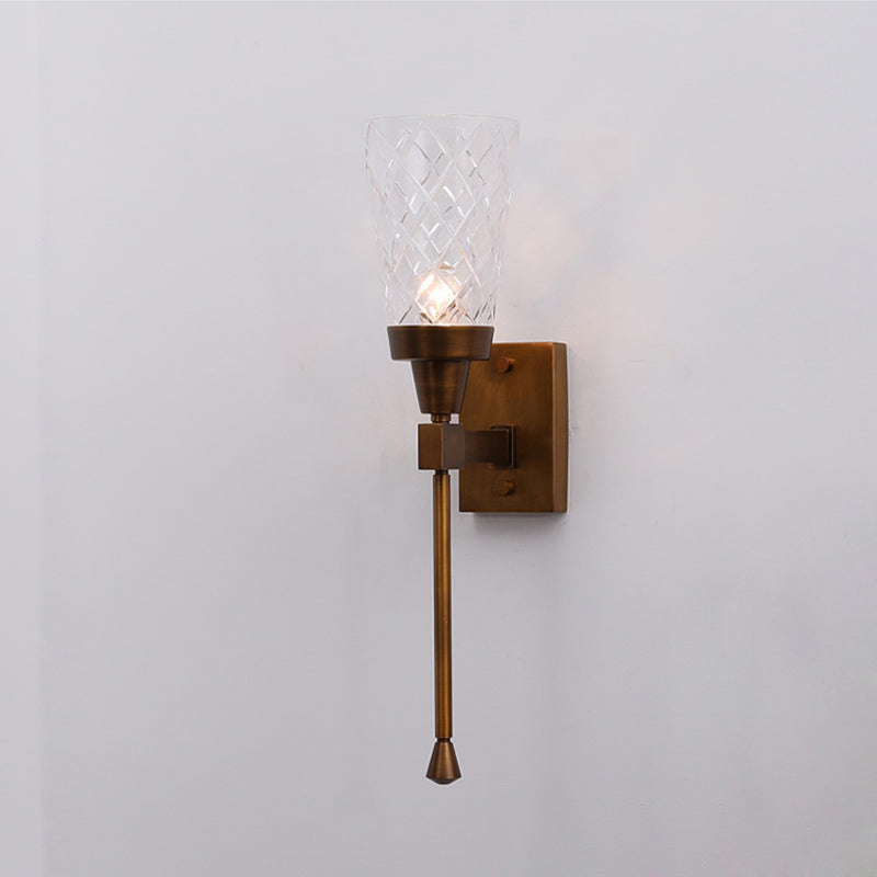 Lampe murale à un feu en verre de cuivre sculpté en cylindre traditionnel français pour salon 