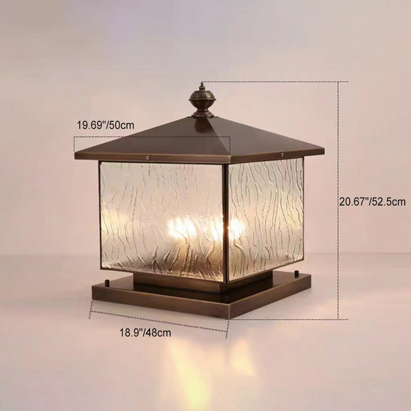 Traditional European Square Textured Glass 1/2 Light Post Head Light For Outdoor Patio