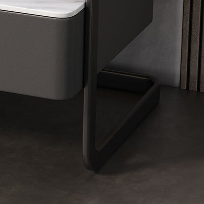 Table de nuit moderne minimaliste rectangulaire en verre trempé avec serrure et 1 tiroir pour chambre 