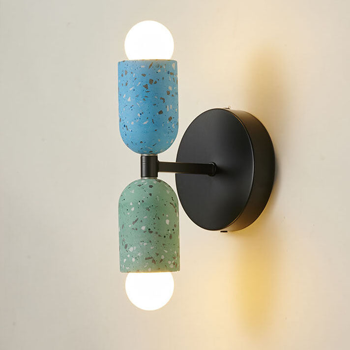 Japanische Wabi-Sabi Steinförmige Eisen-Zement 2-Licht Wandleuchte 