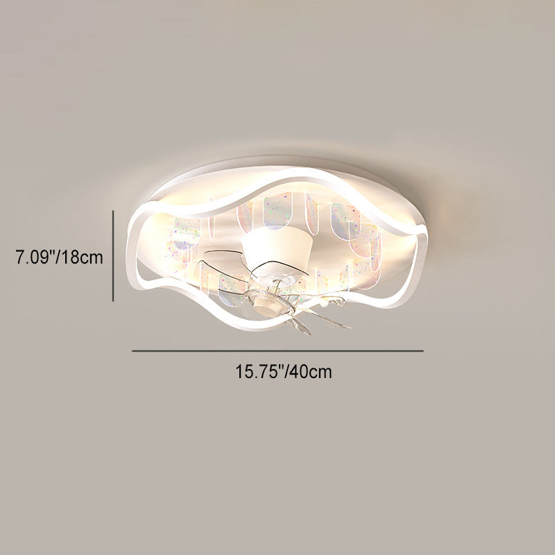 Contemporary Creative Iron Acrylic Round Piece LED Flush Mount Ceiling Fan Light For Living Room