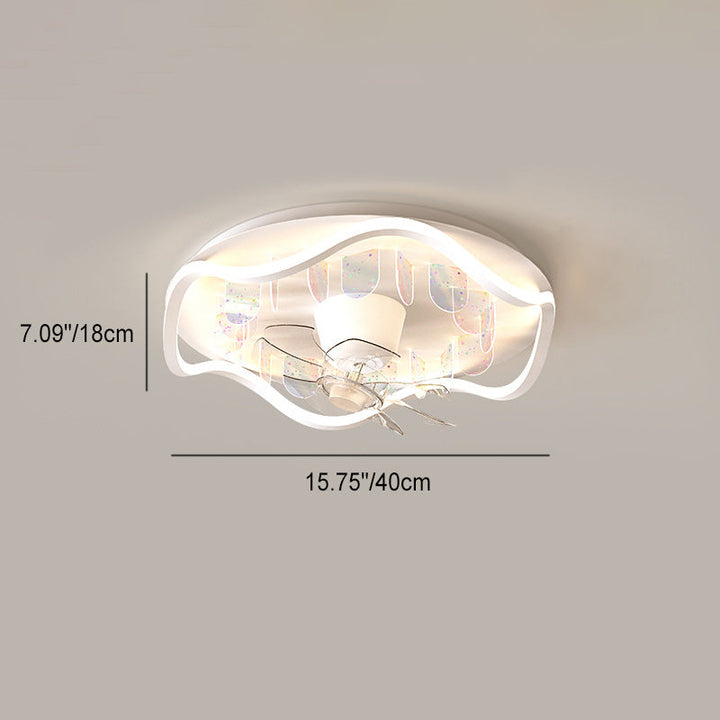 Ventilador de techo con luz LED de montaje empotrado de pieza redonda de hierro acrílico creativo contemporáneo para sala de estar 
