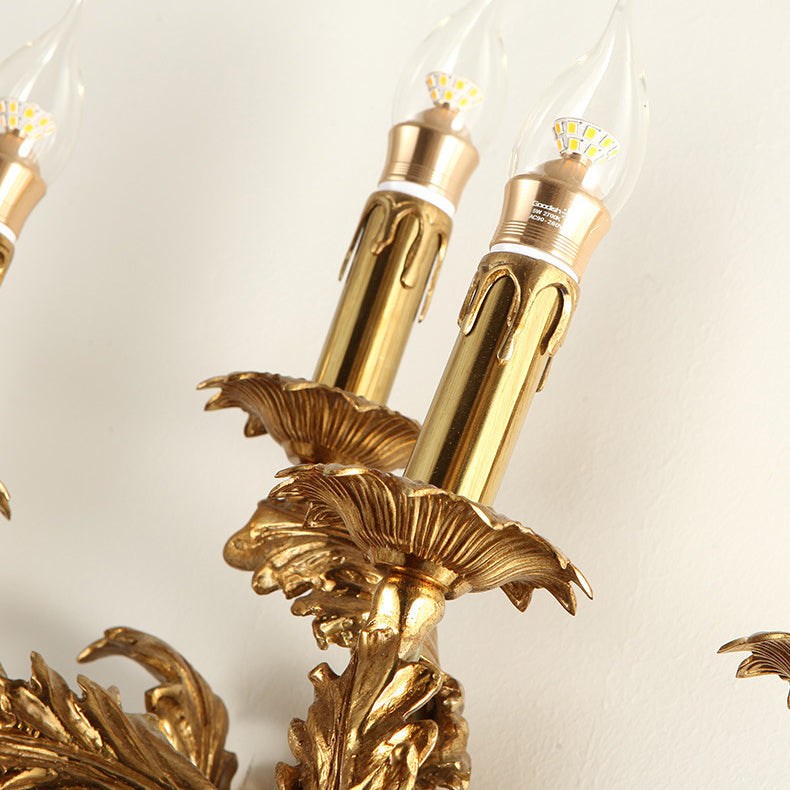 Traditionelle französische Vollkupfer geschnitzte Lampe Arm Palace Kandelaber 5-Licht Wandleuchte Lampe für Wohnzimmer 