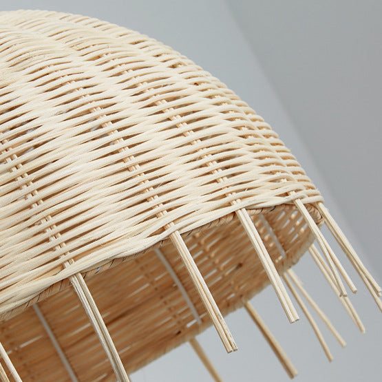 Traditional Vintage Rattan Half Ball Grass Rattan Bamboo 1-Light Pendant Light For Bedroom