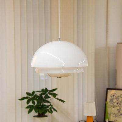 Zeitgenössische nordische runde Kuppel Eisen Glas Acryl 1-Licht Pendelleuchte für Wohnzimmer 