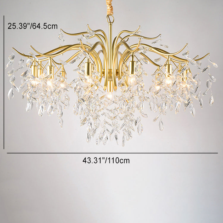 Modern Luxury Branch Transparent Iron Crystal 9/13 Light Chandelier For Living Room