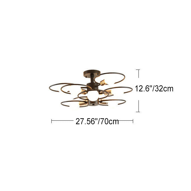 Contemporary Nordic Flower Ring Iron 3/6/9 Light Semi-Flush Mount Ceiling Light For Living Room &amp; Bedroom
