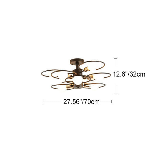 Nordic Industrial Flower Ring Iron 3/6/9 Light Semi-Flush Mount Ceiling Light