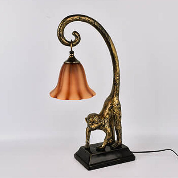 Vintage Creative Resin Monkey Glass Cone 1-Light Table Lamp
