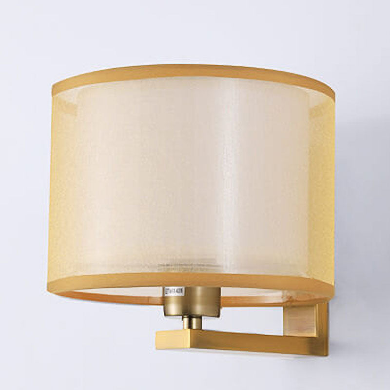 Chinese Retro Electroplated Iron Cylindrical Fabric Shade 1-Light Wall Sconce Lamp