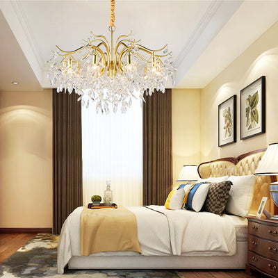 Modern Luxury Branch Transparent Iron Crystal 9/13 Light Chandelier For Living Room