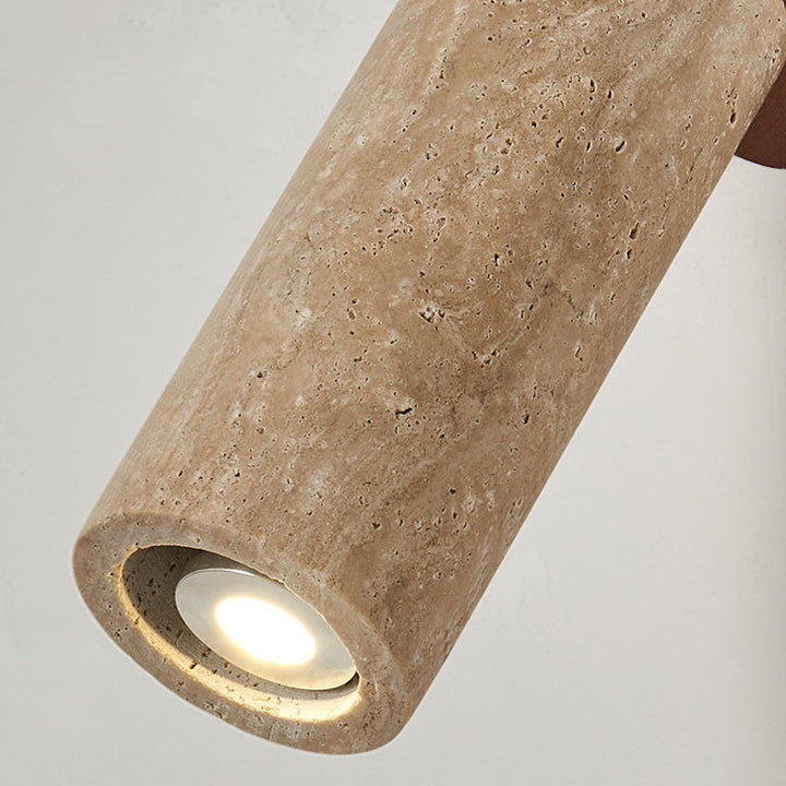 Traditional Japanese Yellow Travertine Walnut Cylindrical Spotlight 1-Light Wall Sconce Lamp For Bedroom