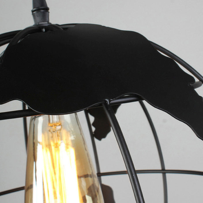 Suspension lumineuse contemporaine à abat-jour en treillis de fer rond industriel à 1 lumière pour salon 