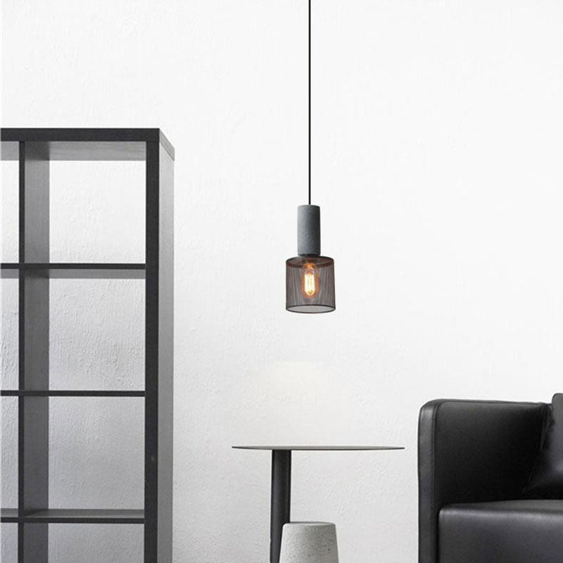 Contemporary Industrial Cylindrical Tapered Cement Iron 1-Light Pendant Light For Living Room