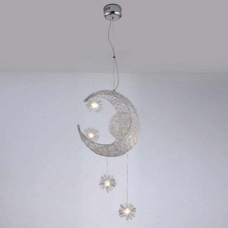 Contemporary Creative Aluminum Moon Stars Shade 5-Light Chandelier For Living Room