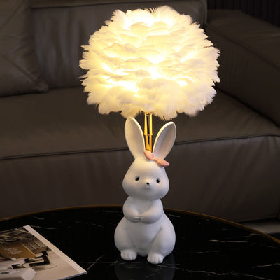 Modern Art Deco Rabbit Feather Orb Metal Goose Feather Glass 1-Light Table Lamp For Bedroom