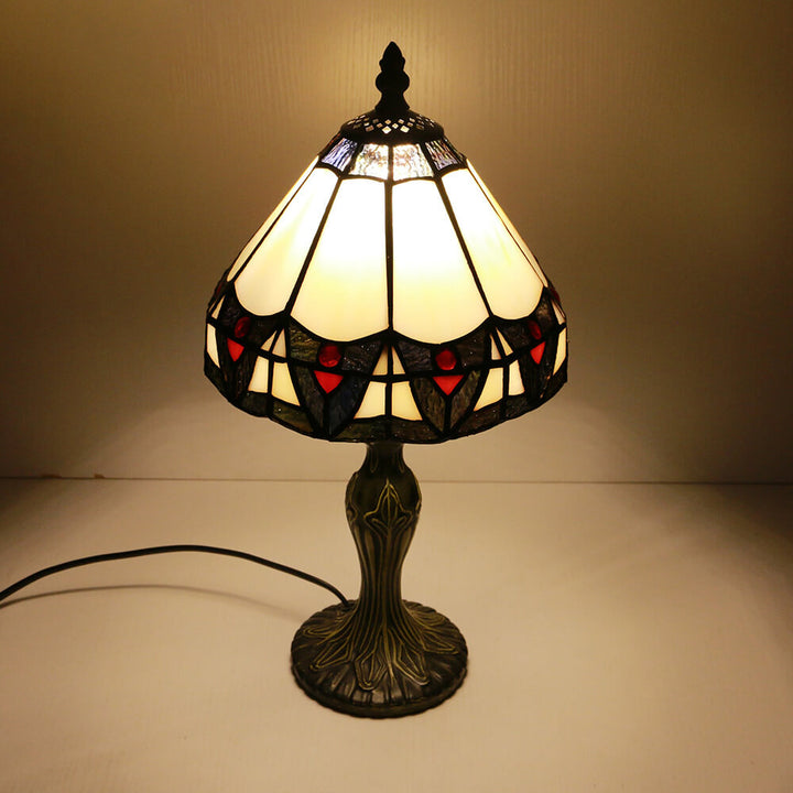Tiffany Vintage Stained Glass Flower Dome 1-Light Table Lamp