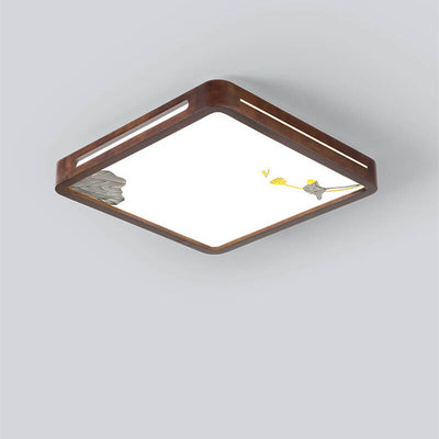 Modern Chinese Walnut Geometry Shape Acrylic LED Flush Mount Ceiling Light