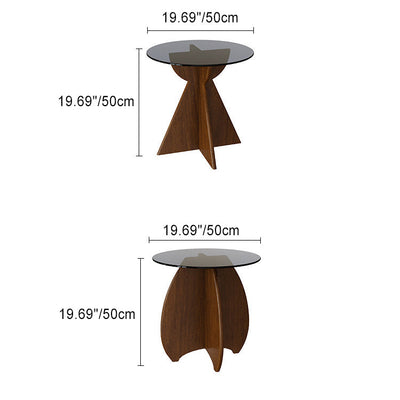 Table d'appoint ovale en verre trempé géométrique rétro contemporain avec base en bois pour salon 