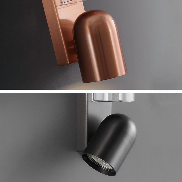 Lampe murale à deux lumières en verre et métal cylindrique rotatif moderne minimaliste pour chambre 