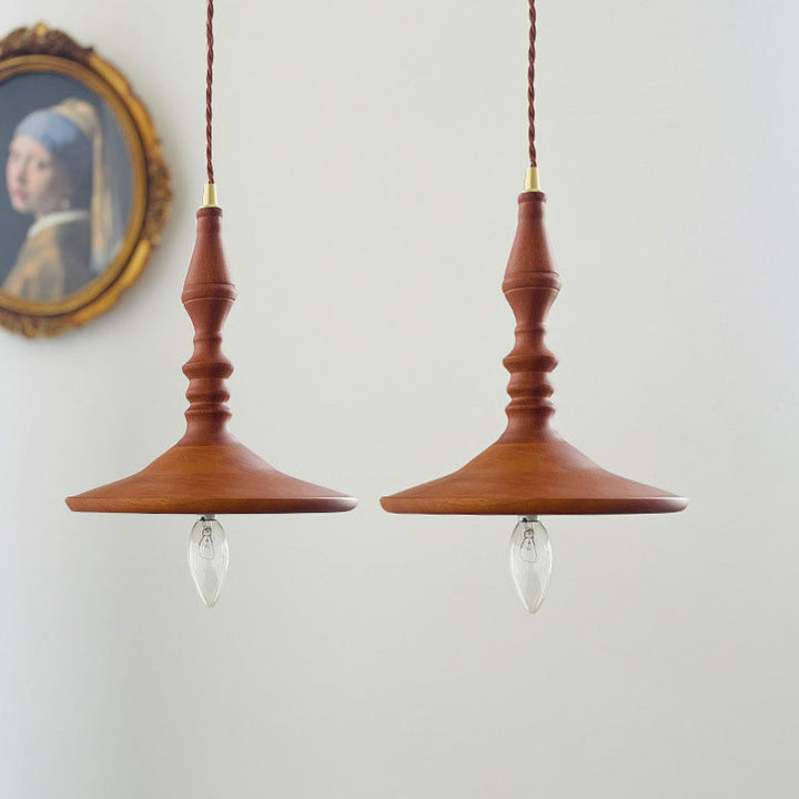 Suspension japonaise traditionnelle en cône de cuivre et bois massif à 1 lumière pour chambre 