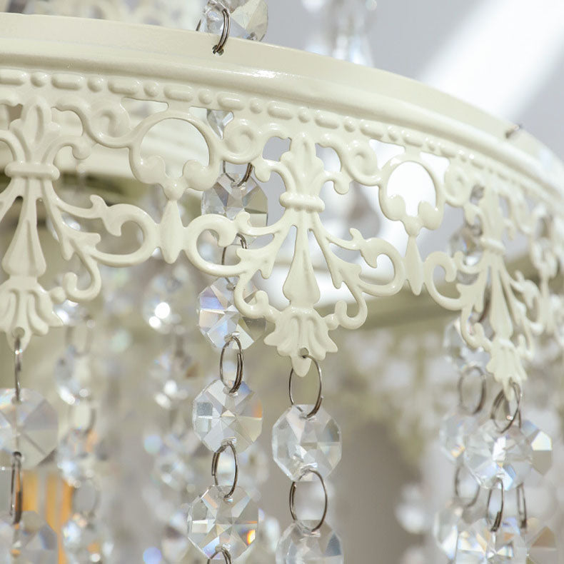 Traditional French Vintage Crystal Round Lamp Beads 1-Light Pendant Light For Bedroom