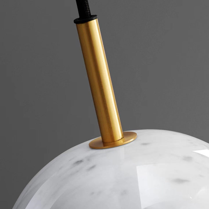Lámpara colgante de 1 luz de vidrio de mármol de cobre esférico con patrón escandinavo contemporáneo para dormitorio 