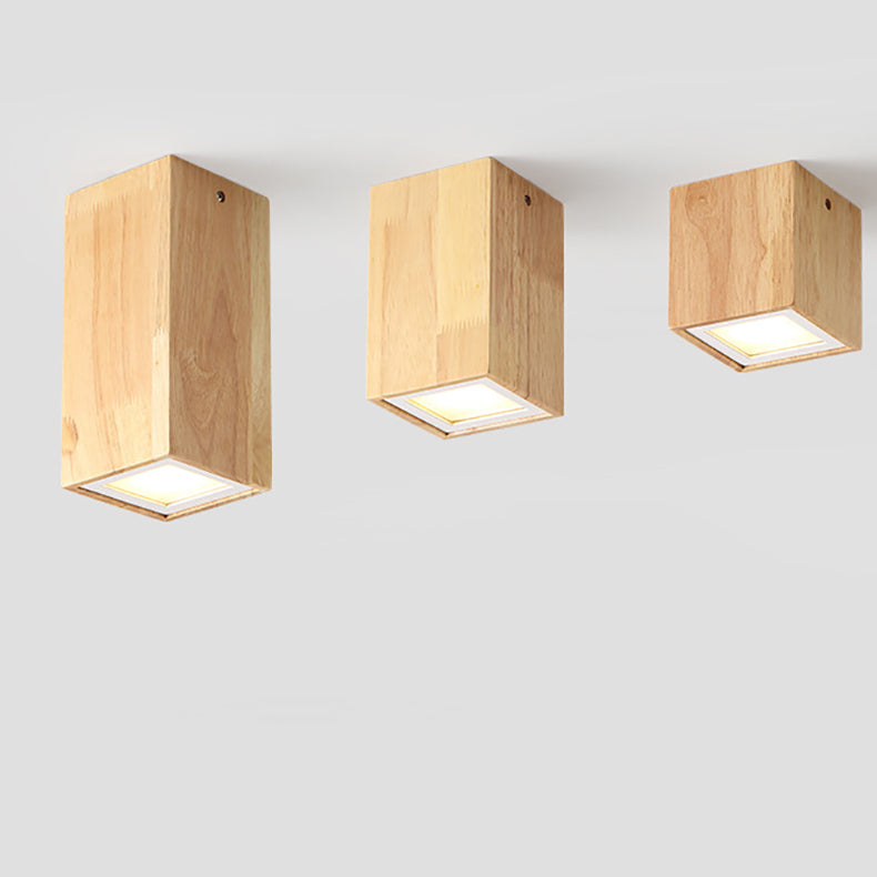 Nordic Creative Log Wood Tube LED Flush Mount Ceiling Light