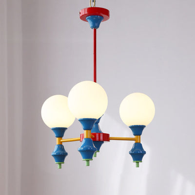 Zeitgenössischer nordischer Kronleuchter mit Eisenrahmen und Glaskugelschirm, 3/5 Lichter, für Wohnzimmer 