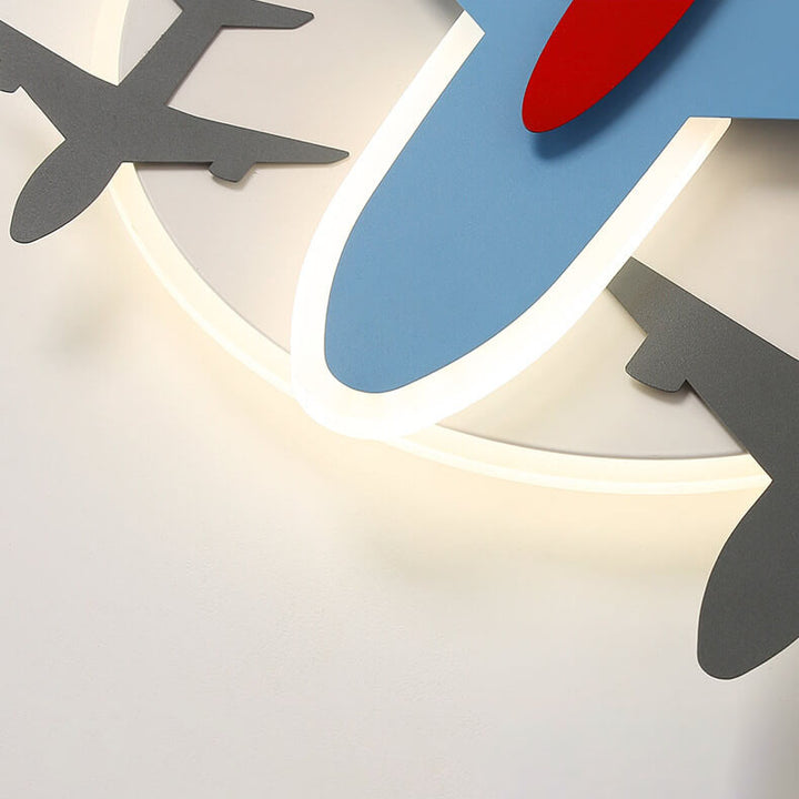 Contemporary Creative Aircraft Shape Iron Acrylic Aluminum LED Cartoon Kids Flush Mount Ceiling Light