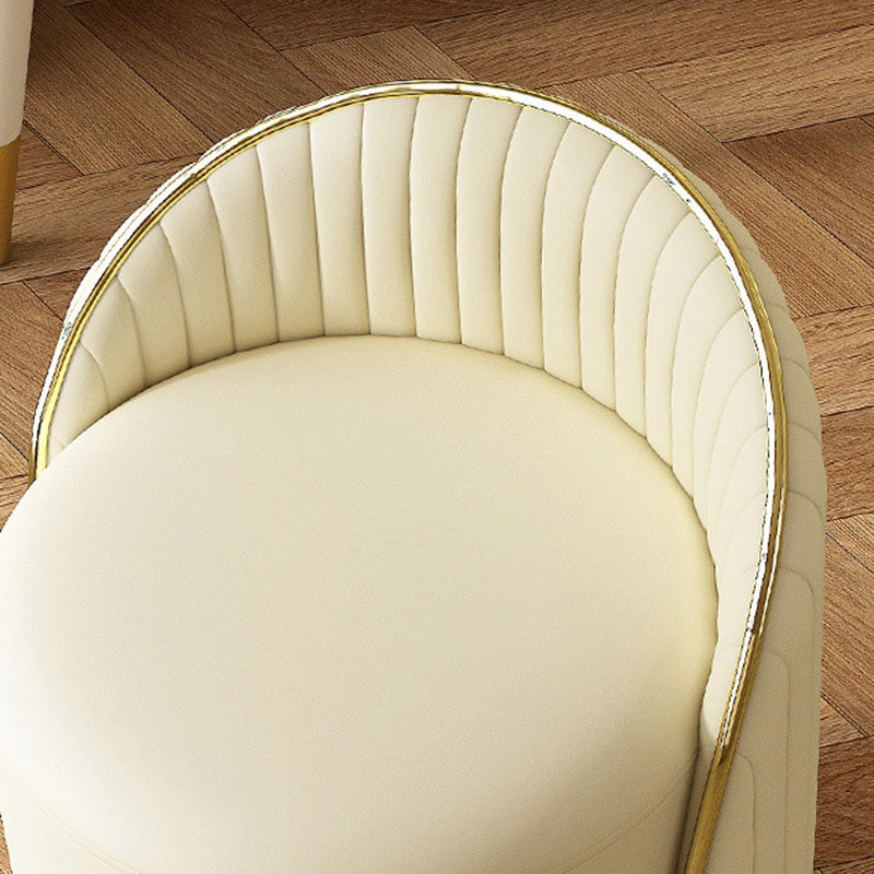 Taburete de tocador de hierro cilíndrico minimalista moderno con respaldo de cuero para dormitorio 