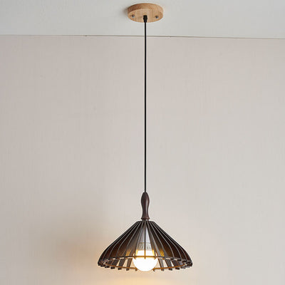 Japanischer Wabi-Sabi Stil Walnuss Konisch Hohl 1-Licht Pendelleuchte 