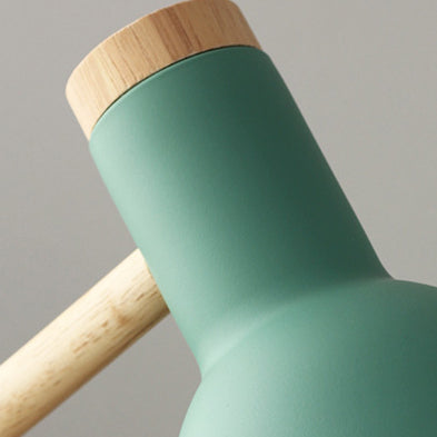 Lampe de table moderne minimaliste macaron ronde en bois de fer à 1 lumière pour chambre 
