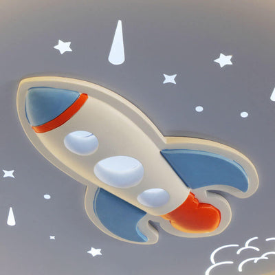 Modern Cartoon Rocket Round LED Kids Flush Mount Ceiling Light