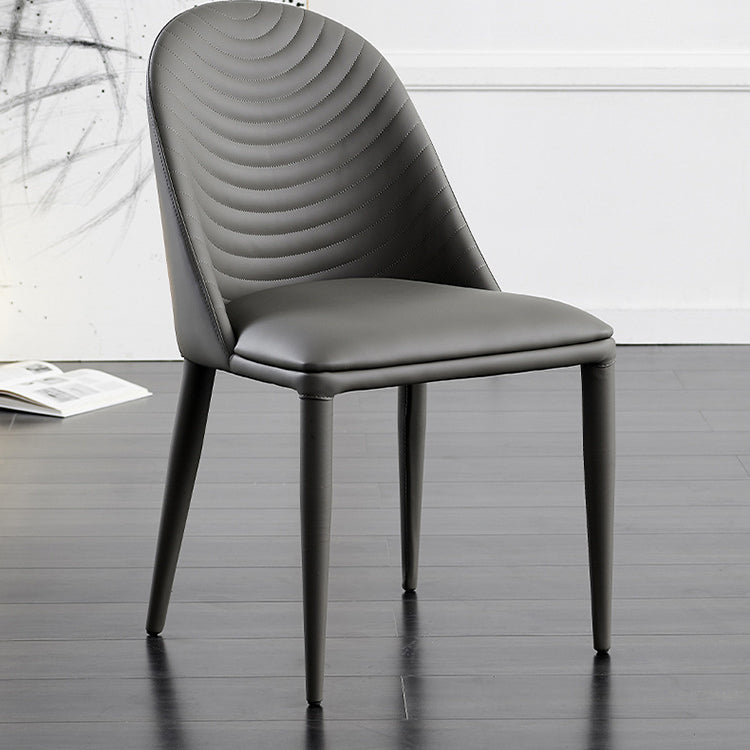 Contemporary Nordic Rectangular Arched Striped Cat Scratch Leather Carbon Steel Dining Chair Backrest Armless For Dining Room