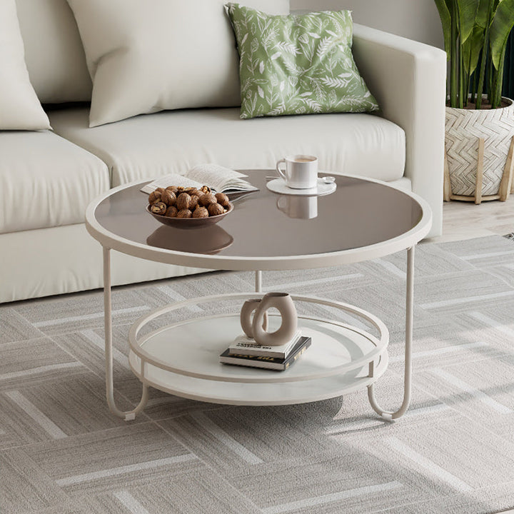 Table basse ronde en verre strié à la simplicité moderne, à deux niveaux, pour le salon 
