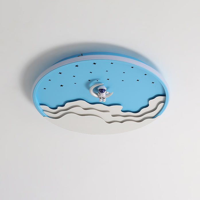 Lustre Plafonnier LED Rond Nuage Astronaute en Fer Créatif Contemporain pour Chambre d&