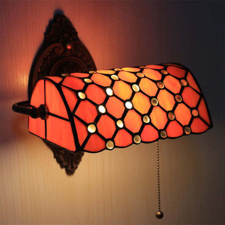 Traditional Tiffany Lucite Beads Stained Glass 1-Light Wall Sconce Lamp For Bedroom