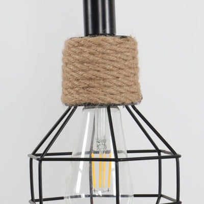 Nordic Retro Iron Hemp Rope Weaving Birdcage 1-Light Pendant Light